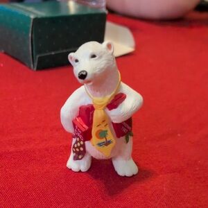 White Polar Bear Ornament with Yellow and Red Accents